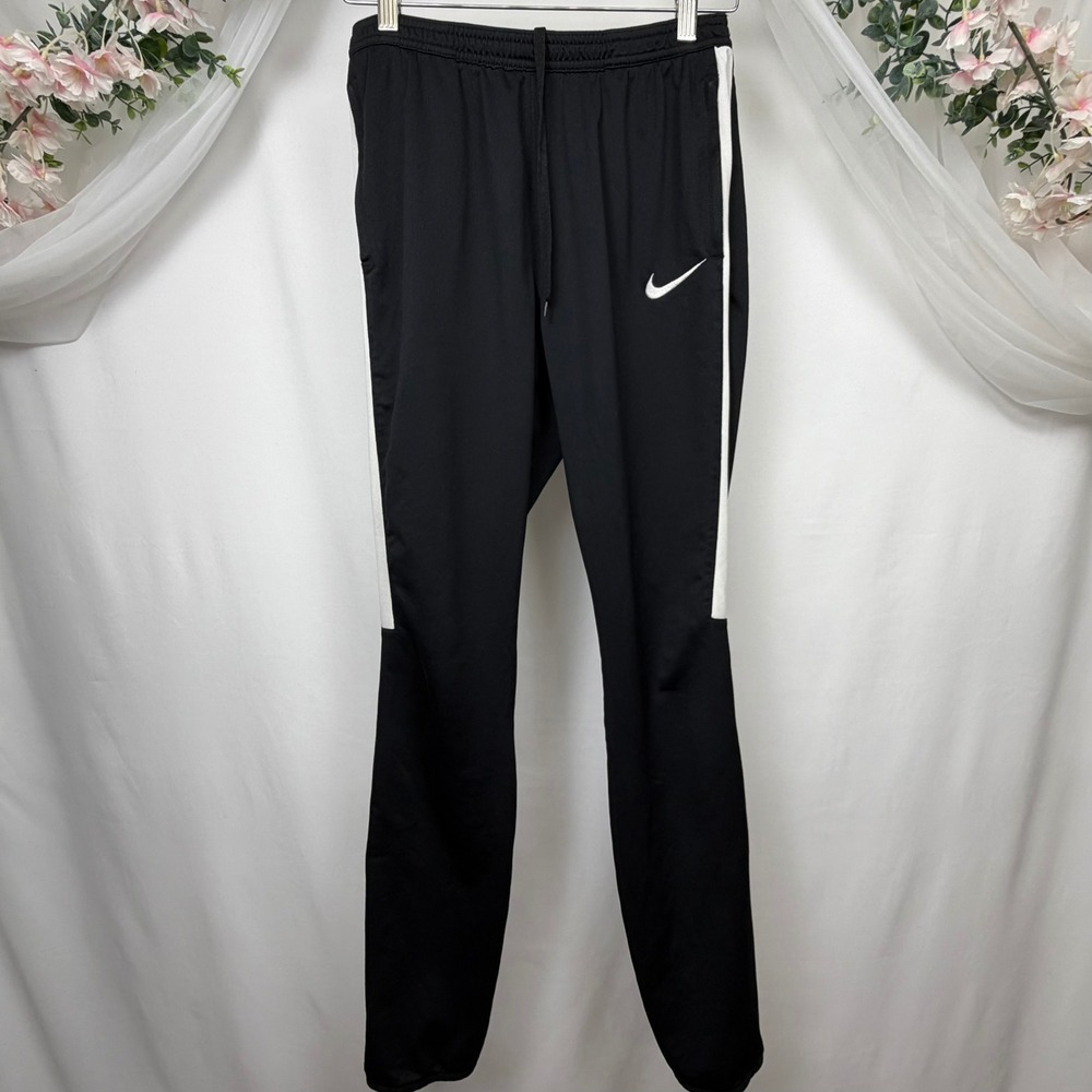 Nike Dri-FIT Soccer Training Pants Mens Medium Black White Stripe Joggers Zipper